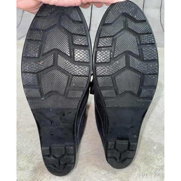 PRADA Women's Black Milano Suede Lace-Up Wedge Boots Booties Size 39/US 9 - Picture 7 of 8